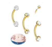SanKristo Lot de 3 Barres pour Nombril en Acier Inoxydable de 10MM, Barres Courbées Hypoallergéniques Plaquées or 14 Carats avec Anneaux en Zircone Cubique pour Femmes, Or