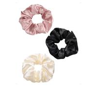 SanKristo Lot de 3 Chouchous Cheveux en Satin Gros Elastique Cheveux Doux Sans Dommage Chouchous Luxueux Élégant Rétro Accessoire Sleepy Hair Tie Cadeau pour Queues de Cheval Fille, Blanc/Noir/Rose