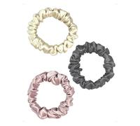 SanKristo Lot de 3 Chouchous Cheveux Femme Soie 19 Mommes 100% Pure Soie Mûrier Naturelle 2 CM Petit Elastique Cheveux Doux Luxueux Élégant Rétro Accessoire Sleepy Tie Cadeau Fille, Rose/Gris/Blanc