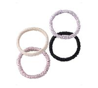 SanKristo Lot de 4 Chouchous Cheveux Femme Soie 19 Mommes 100% Pure Soie Mûrier Naturelle 1 CM Petit Elastique Cheveux Doux Luxueux Élégant Accessoire Sleepy Tie Cadeau Fille, Blanc/Noir/Rose/Violet