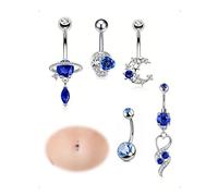SanKristo Lot de 5 Barres Pendantes en AcierInoxydable de 10MM pour le Nombril, Barres Courbées Hypoallergéniques avec Zircone Cubique, Bijoux Cœur de la Planète Bleue Bijoux Piercing, Argent