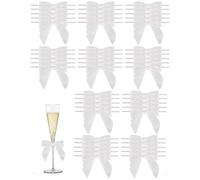 SanKristo Lot de 50 Nœuds Petit Mini Satin Cadeaux de Noël, Clear Twist Tie Angle Shape End pour Emballage Cadeaux, Bricolage, Sapin de Noël, Décoration de Mariage, Blanc