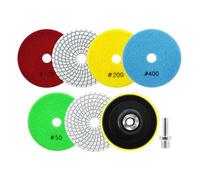 SANLEETEK Disque Polissage Diamant - 6 Pièces Tampon Polissage Diamant 100mm Grain 50x2/100x2/200/400 avec M14 Support Pads+Adaptateur pour Granit Marbre Pierre Artificielle Quartz