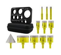 SANLEETEK Foret Diamant Carrelage Kit - 11pcs 6/8/10/20/25/28/32/35/45/65mm+50mm Mèches Chanfrein Dentelé Scie Cloche avec Tige Triangulaire pour Carrelage Céramique Porcelaine Marbre Granit