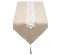 SANLEHAUSE Chemin de Table en Lin Beige 40 x 220 cm, Chemin de Table à Pompons Brodés, Uni, élégant, Facile d'entretien, Chemin de Table pour Table à Manger, Table Basse, Restaurant, Décoration