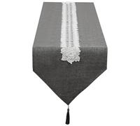 SANLEHAUSE Chemin de Table en Lin Gris 40 x 220 cm, Chemin de Table à Pompons Brodés, Uni, élégant, Facile d'entretien, Chemin de Table pour Table à Manger, Table Basse, Restaurant, Décoration