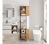 Sanless Colonne Rangement Salle de Bain/Meuble de WC - Gain de Place, Noir et Bois Clair - Structure MDF + Bambou Véritable - Finition Bois Naturel - Déco Zen, Idéal pour Toilettes et Salle de Bain