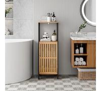 Sanless Meuble de WC/Colonne Rangement Salle de Bain Noir et Bois - Structure MDF + Placage Bambou Véritable - Finition Bois Naturel - Idéal pour Toilettes, WC Suspendu, Gain de Place & Déco Zen