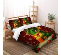 SanLiLLohKi Bougie Dragon Housse De Couette 3 Pièces Parure De Lit Xmas Neige Creature Couvre-Lit Microfibre pour Adulte Et Enfant avec Fermeture Éclair Et Taies d'oreiller Double（200x200cm）