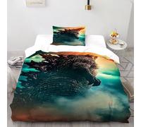 SanLiLLohKi Brouillard Godzilla Housse De Couette 2 Pièces Animal Theme Wildlife Linge De Lit Microfibre pour Adulte Et Enfant avec Fermeture Éclair Et Taies d'oreiller Single（135x200cm）