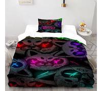 SanLiLLohKi Chat Masque coloré Housse De Couette 2 Pièces Gothic Themes De Couvre-Lit Microfibre Adulte avec Fermeture Éclair Taies d'oreiller Single(135x200cm)