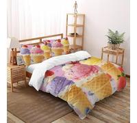 SanLiLLohKi Cornet de Glace Housse De Couette 3 Pièces Sweet PastoralSweet Imprimé De Couvre-Lit Microfibre Adulte avec Fermeture Éclair Et Taies d'oreiller Double（200x200cm）