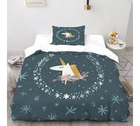 SanLiLLohKi Flocon de Neige Licorne Housse De Couette 2 Pièces Winter Fantasy Creature Snowscape Imprimé De Couvre-Lit Microfibre Adulte avec Fermeture Éclair Et Taies d'oreiller Single（135x200cm）