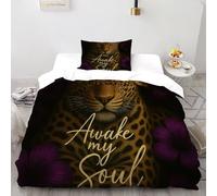 SanLiLLohKi Léopard ; Âme Housse De Couette 2 Pièces Awakening Jungle Animal Linge De Lit Microfibre pour Adulte Et Enfant avec Fermeture Éclair Et Taies d'oreiller Single（135x200cm）