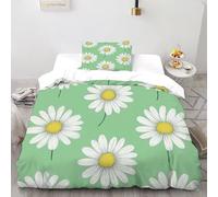 SanLiLLohKi Parure De Couette Marguerite Verte Housse De Couette Fresh Rural Plants en Microfibre, Parure De Lit Adulte Enfant, Ensemble De Literie avec 1 Taie d'oreiller Single（135x200cm）