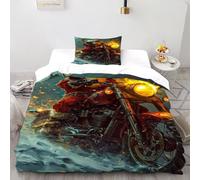 SanLiLLohKi Santa Moto Housse De Couette 2 Pieces Thèmes de Noël Parure De Lit Microfibre Adulte avec Fermeture Éclair Et Taies d'oreiller Single（135x200cm）