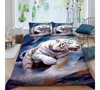 SanLiLLohKi Tigre Brume Housse De Couette 3 Pièces Animal Theme Wildlife Parure De Lit Microfibre Adulte avec Fermeture Éclair Et Taies d'oreiller King（220x240cm）