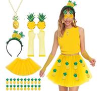 SANLIUSANJIU Ananas Costume Mesdames Set, Carnaval Ananas jupe courte Tutu jupe, 50s Carnaval Accessoires, avec 20 autocollants ananas, ananas couronne etc, carnaval accessoires de fête