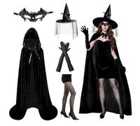 SANLIUSANJIU Ensemble de costume de sorcière pour femme, déguisement de sorcière pour Halloween avec cape à capuche, chapeau de sorcière, costume de sorcière pour femme adulte pour les fêtes, carnaval
