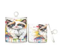sanluoli Art Ragdoll Lot de 2 boîtes de rangement en plastique transparent avec couvercle pour cotons-tiges, cotons-tiges, cure-dents, trombones