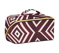 sanluoli Bold Lines Trousse de toilette aztèque bordeaux avec séparateurs Grande trousse de voyage pour femme Accessoires de voyage