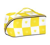 sanluoli Buffalo Plaid Check Gold White Heart Sac de voyage avec séparateurs Grande trousse de maquillage pour femme Voyage vertical autoportant