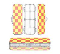 sanluoli Buffalo Plaid Check Yellow Deep Peach Boîte en plastique pour crayons Double Deck Stylos rigides pour enfants avec couvercle à pression