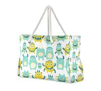 sanluoli Cute Little Monsters Sac fourre-tout portable avec poches latérales et porte-gobelets sur le côté Vert Jaune