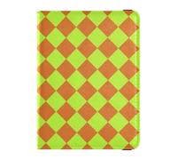 sanluoli Étui de protection ultra fin en cuir pour passeport et carte de vaccin - Motif écossais jaune vert chocolat