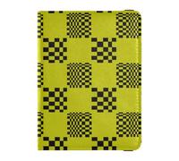 sanluoli Étui ultra fin en cuir pour passeport et carte de vaccin Motif écossais Noir/jaune