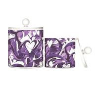 sanluoli Graffiti Art Lot de 2 boîtes de rangement en plastique transparent avec couvercle pour cotons-tiges, cotons-tiges, cure-dents, trombones Violet et blanc