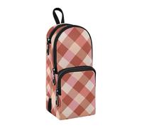 sanluoli Grande trousse à crayons en nylon à motif vichy or rose avec 3 compartiments, multi-usages et esthétiques pour adolescentes, papeterie pour filles, collège 1600 ml