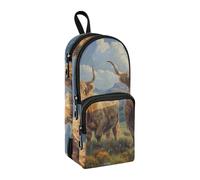 sanluoli Highland Cattle Wild Cartoon Trousse à crayons en nylon 3 compartiments pour adolescents Études et trousse de rangement multifonction pour enfants 1600 ml