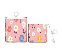 sanluoli Little Fresh Peach Lot de 2 boîtes de rangement en plastique transparent avec couvercle pour cotons-tiges, cotons-tiges, cure-dents, trombones