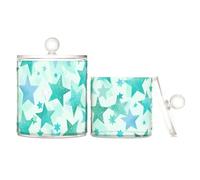 sanluoli Lot de 2 boîtes de rangement décoratives en plastique transparent avec couvercle pour cotons-tiges, cotons-tiges, cure-dents, trombones, vert menthe et bleu