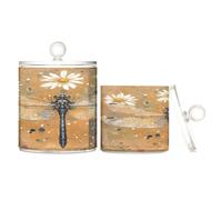 sanluoli Lot de 2 boîtes de rangement en plastique transparent marron avec couvercle pour cotons-tiges, cotons-tiges, cure-dents, trombones