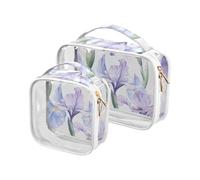 sanluoli Lot de 2 grandes trousses de toilette réutilisables approuvées par la TSA - Conforme aux normes des compagnies aériennes - Fleurs violettes pastel, fleurs violet pastel