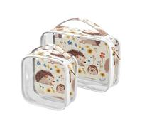sanluoli Lot de 2 grandes trousses de toilette transparentes en forme de hérisson personnalisées approuvées par la TSA - Conforme aux normes des compagnies aériennes - Motif hérisson, hérisson mignon