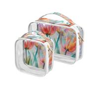 sanluoli Lot de 2 grandes trousses de toilette transparentes et transparentes approuvées par la TSA - Conforme aux normes des compagnies aériennes - Style bohème - Motif floral rétro, Boho Fleur