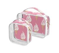sanluoli Lot de 2 grandes trousses de toilette transparentes Yummy Ice Cream Peach - Approuvées par la TSA - Imperméables - Indispensables de voyage, délicieuse crème glacée pêche