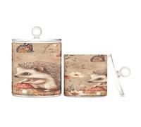 sanluoli Lot de 2 organiseurs de maquillage en plastique transparent avec couvercle en forme de hérisson de dessin animé pour cotons-tiges, cotons-tiges, cure-dents, trombones