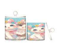 sanluoli Lot de 2 organiseurs de maquillage vintage en plastique transparent avec couvercle pour cotons-tiges, cotons-tiges, cure-dents, trombones