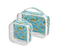 sanluoli Lot de 2 petites trousses de maquillage transparentes pour homme - Approuvées par la TSA - Pour le rasage - Motif île d'été - Bleu, Peinture d'art bleue île d'été