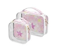 sanluoli Lot de 2 trousses de maquillage et de toilette transparentes approuvées par la TSA - Étanches - Conforme aux normes des compagnies aériennes - Rose pâle, Sweet Blush Color Star