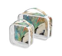 sanluoli Lot de 2 trousses de toilette de voyage transparentes approuvées par la TSA pour le rasage des femmes, peinture aquarelle abstraite cigogne, Peinture aquarelle abstraite cigogne