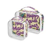 sanluoli Lot de 2 trousses de toilette de voyage transparentes Mardi Gras Carnaval Violet Vert Approuvé par la TSA Conforme aux normes des compagnies aériennes, Mardi Gras Carnaval Violet Vert