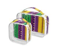 sanluoli Lot de 2 trousses de toilette de voyage transparentes Mardi Gras Carnival violettes et vertes approuvées par la TSA, résistantes à l'eau, petites trousses de maquillage essentielles de voyage