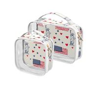 sanluoli Lot de 2 trousses de toilette transparentes à suspendre avec inscription « Goddess of Liberty Love2 » du 4 juillet - Approuvées par la TSA, Goddess of Liberty Love2 4th Of July Independence