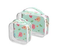 sanluoli Lot de 2 trousses de toilette transparentes à suspendre avec motif oiseau Vert Happy Valentine's Day