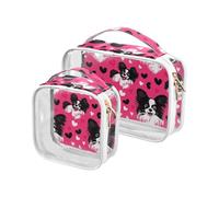 sanluoli Lot de 2 trousses de toilette transparentes à suspendre en forme de chien et cœur pour la Saint-Valentin, approuvées par la TSA, mignon animal chien coeur valentine's